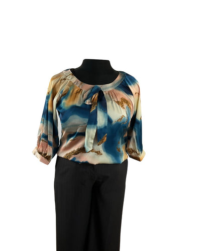 Blue & yellow 2/3 sleeves blouse/top, workwear, Spring, Autumn, Perth, Australia
