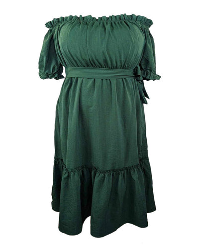 NEW Women's Green puffed sleeves off shoulder dress for spring-summer, with pockets, Perth, Au