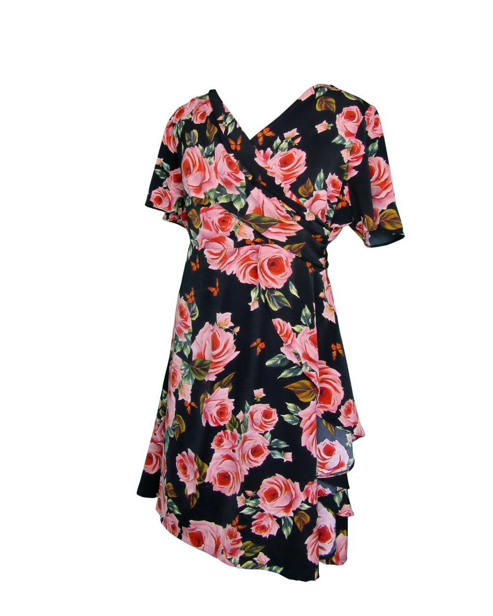 Women's Red and Black Floral Wrapped Dress for Summer Parties and Weddings, Perth AU