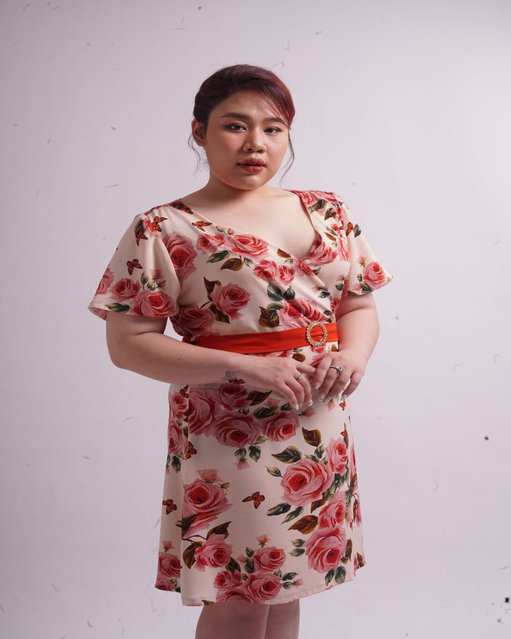 Red Wrap dress AU, red floral midi dress, women summer party dress