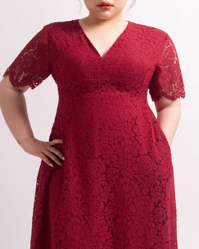 Women’s dresses with short sleeves and pockets, maroon red lace dress, Perth, Au