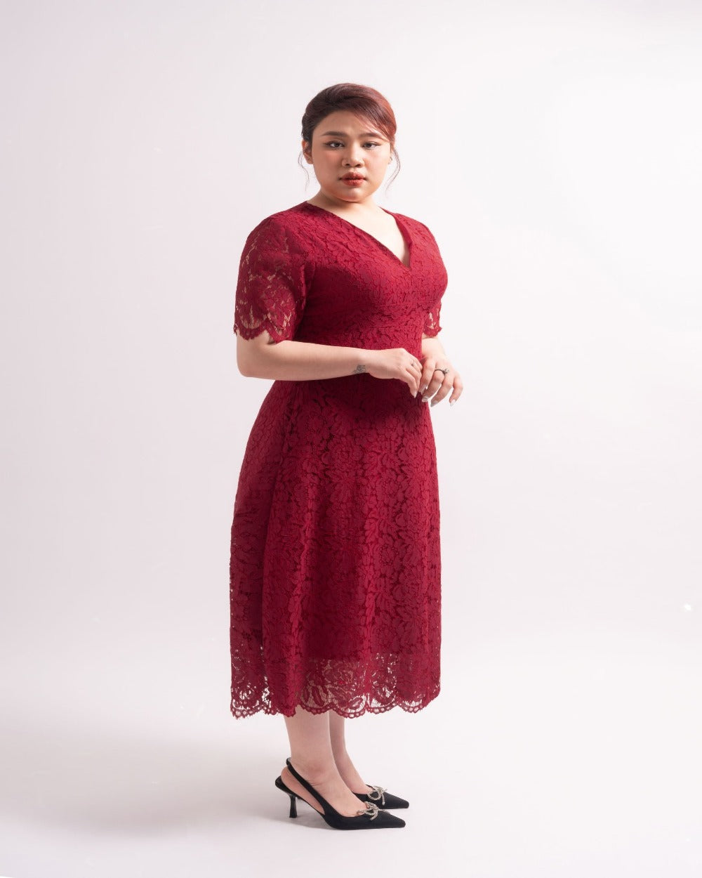 Women’s dresses with short sleeves and pockets, maroon red lace dress, Perth, Au