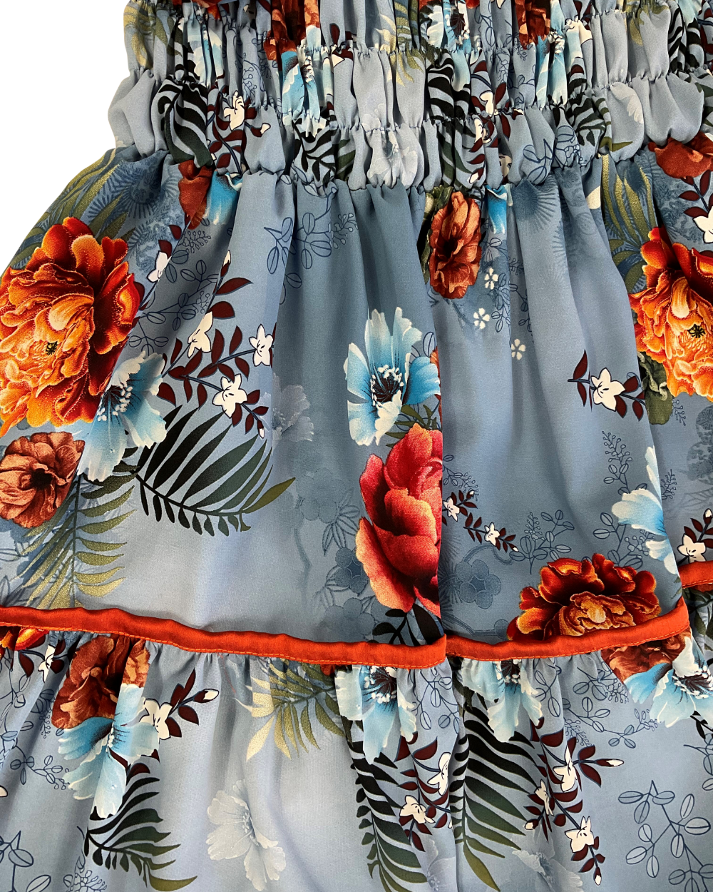 Summer style Blue floral tiered dress, ruched bodice dress, Women's floral dress, Perth Australia